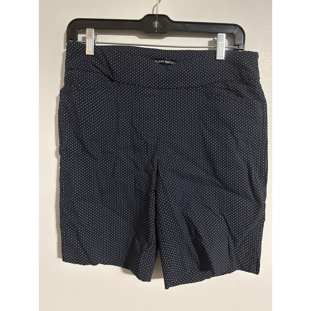 Hilary Radley Womens Navy White Dash Print Bermuda Shorts Size Medium